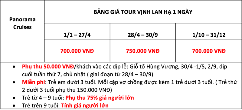 Gi&aacute; tour t&agrave;u Panorama