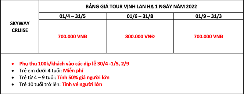Gi&aacute; tour vịnh Lan Hạ 1 ng&agrave;y du thuyền Skyway